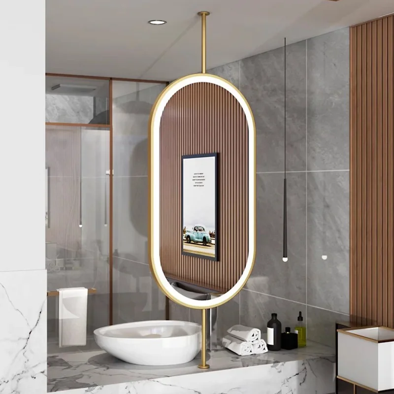 Bathroom Mirrors Floor Mirror With Light Decoration Home Makeup Round Handle Circular Espejos Para Pared Full Body Size Wall Led