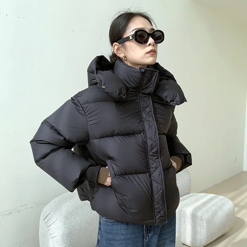 Down jacket women\'s high-end women\'s 2024 winter fashion hooded thickened puff-feel bread jacket