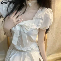 Camicie con volant Donna Pizzo Hotsweet Manica a sbuffo Sottile Estate Stile coreano Principessa Ins Moda Ulzzang Solido Tutto-fiammifero Personalità