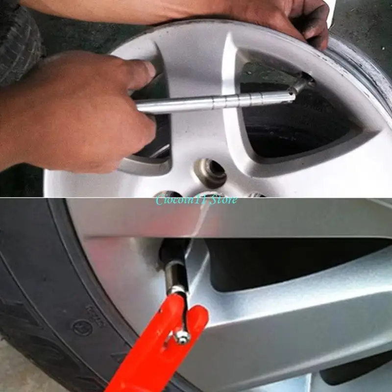 Y1UB 4-Piece T-Handle Tire Stem Installer with Threaded Rotating Head and Pivoting Support Point for Motorcycle Tire Service