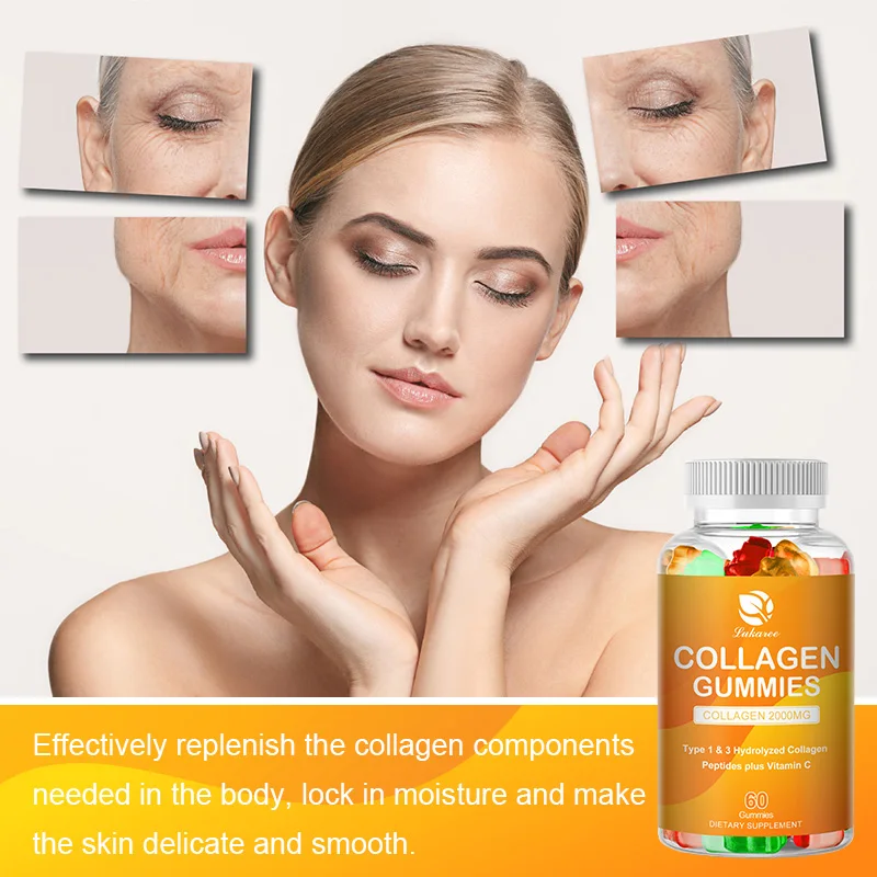 Lukaree Collagen Gummies With Biotin VitaminC Hair Growth Skin Care Nail Health Collagen Protein Supplement Kassel Collagen Hair