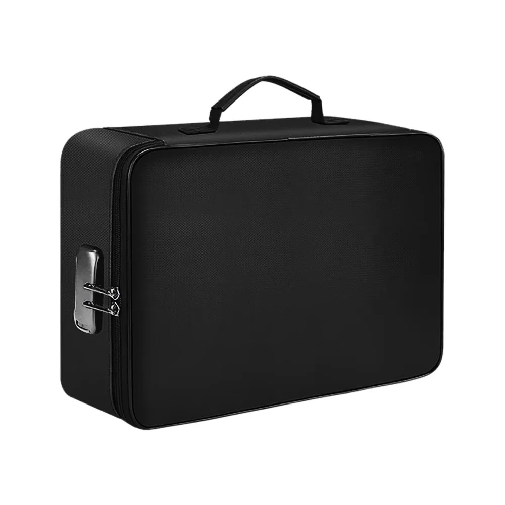 Double Zipper Fireproof Document Bag Large Capacity 3-Layer Design Money File Bags Waterproof Code Lock Resistant Storage Bag