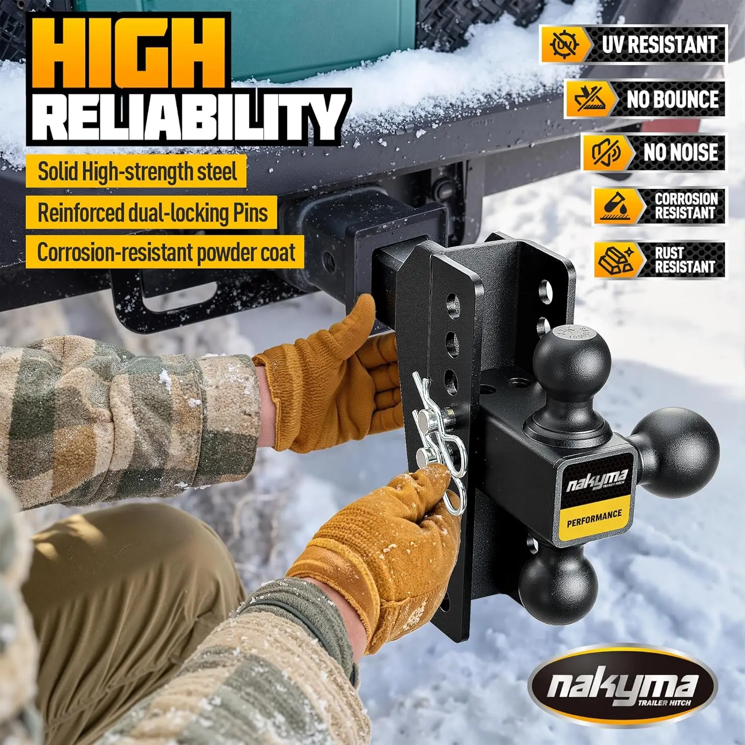 Adjustable Drop Hitch, 8' Drop, 2' Receiver, 16,500 LBS GTW, Dual Anti-Theft Pin Lock