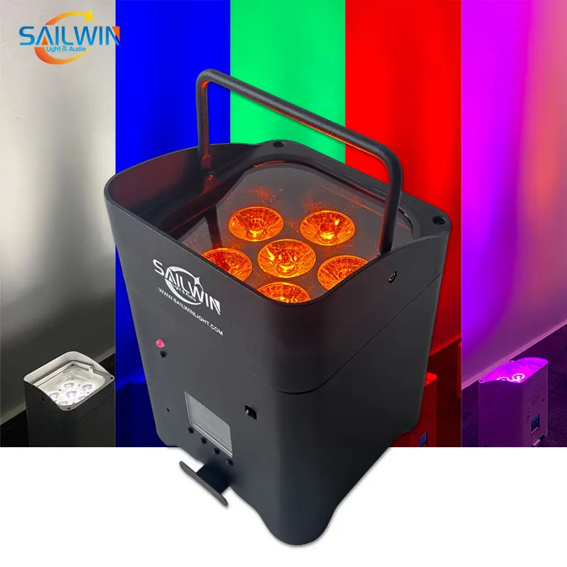 CE Sailwin Dmx ضوء المرحلة 6X18 واط RGBWA UV DJ بطارية الزفاف معدات إضاءة المسرح بالطاقة اللاسلكية LED Uplight WIFI