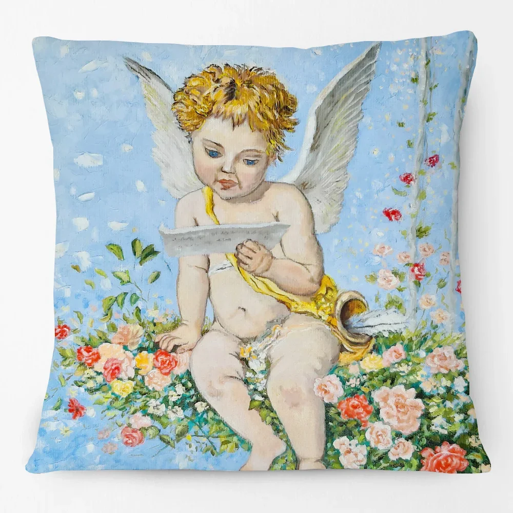 

European Oil Painting Angel Boy Cupid Love Cushion Cover Home Decorative Sofa Throw Pillow Case