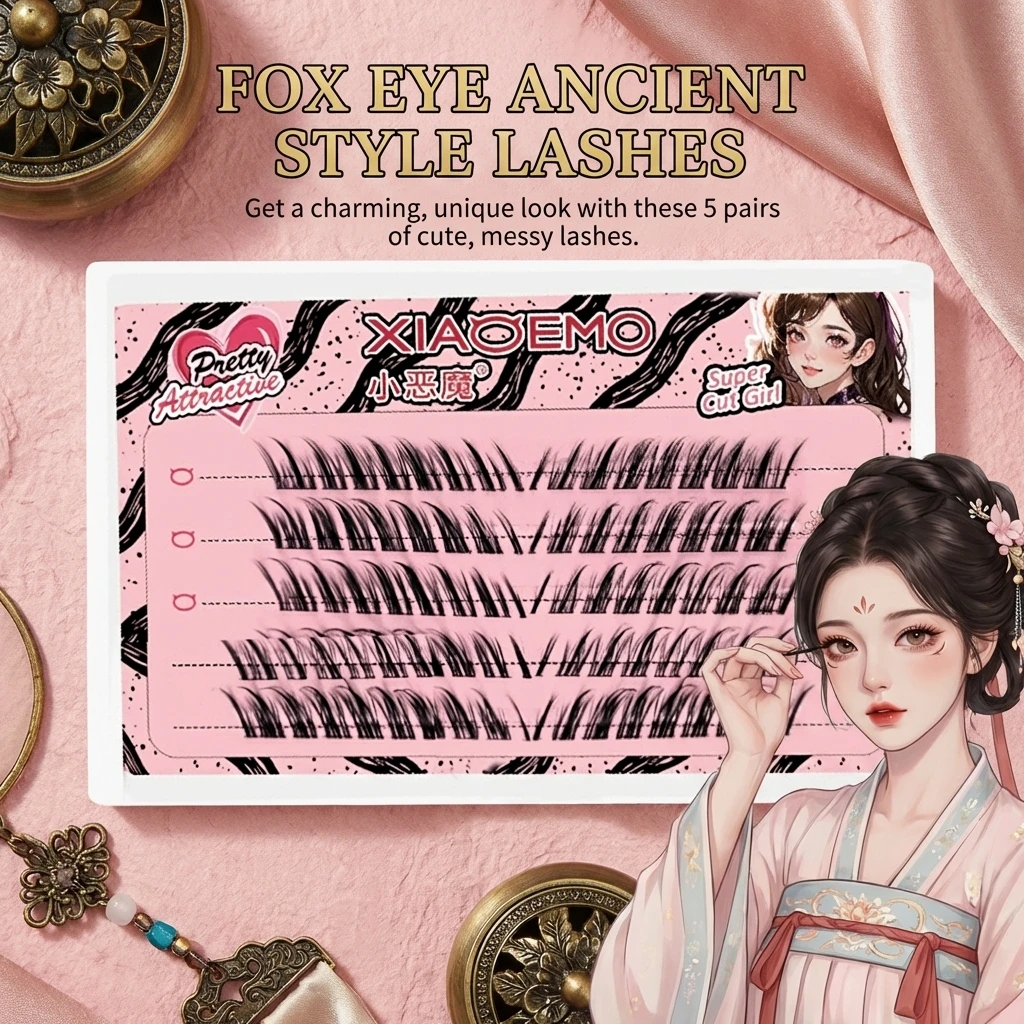 Fox-Style False Eyelashes Messy Design Soft Fiber Natural Curl 11-13mm Mixed Length for Cosplay Daily Makeup Beginners