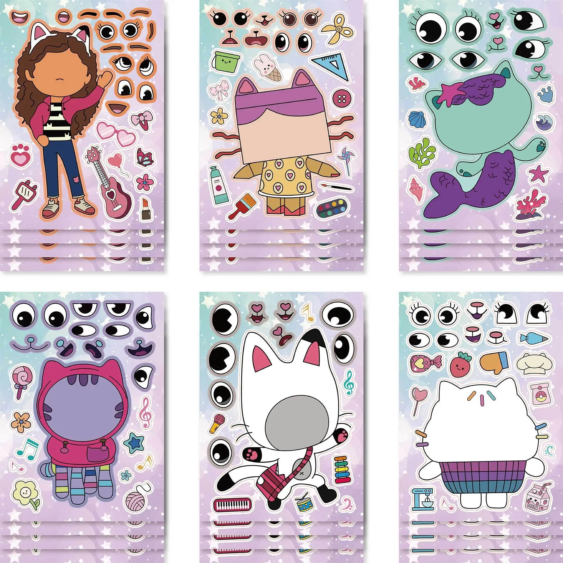 

Cartoon Gabby's Dollhouse Style DIY Make Stickers Set Mix and Match Dress-Up Decals for Party Favors Scrapbooking Crafts Decor