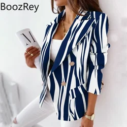 BoozRey Blazer Women Plaid Blazer Jacket Suit Long Sleeve Casual Slim Blazers Jackets Khaki Womens Coats Elegant Office Coat