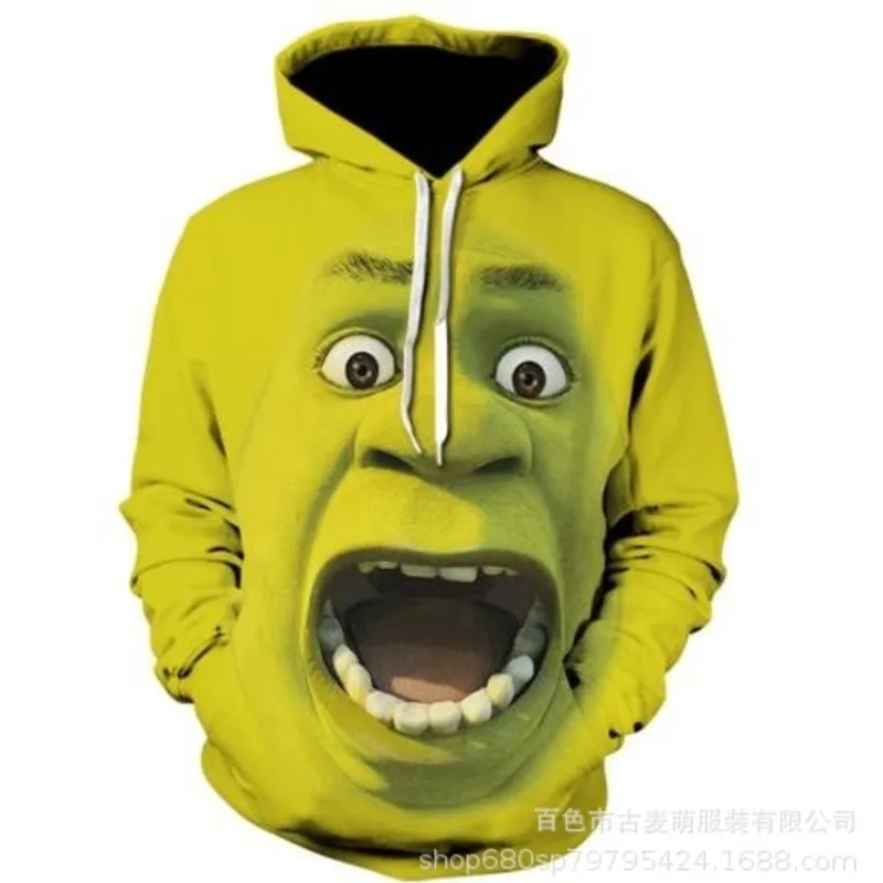 

New Anime 3D Green Fur Monster Print Hoodies Christmas Unisex Round Neck Loose Comfortable Personality Long Sleeved Sweatshirts