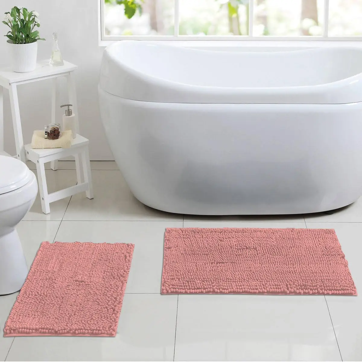 Bath Set 2 Piece Butter Chenille Noodle Soft Luxurious Rugs Absorbent Non Slip Latex Back Microfiber