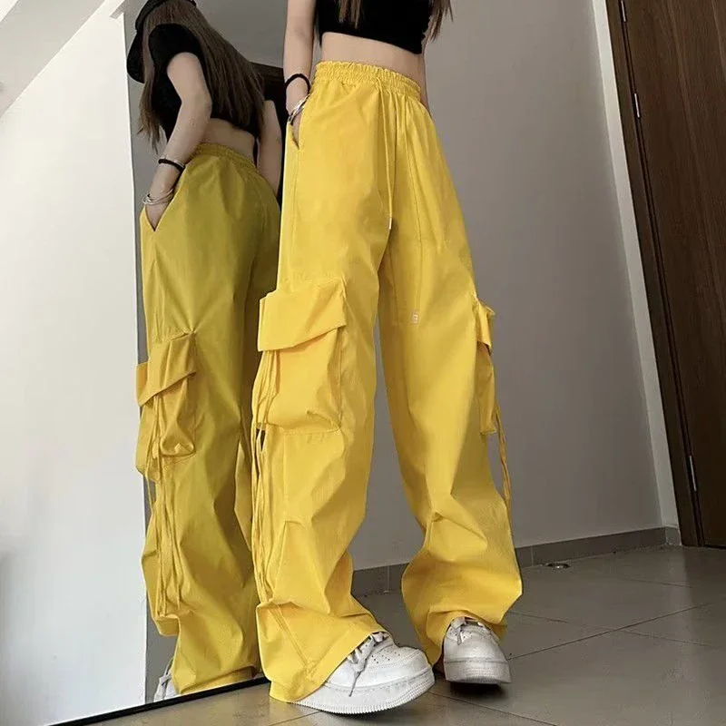 2025年 レディース ストリートウェア ファッション カーゴパンツ スリムフィット ハイウエスト トラウザーズ 女性用 シック 韓国風 無地 デイリー ロングパンツ