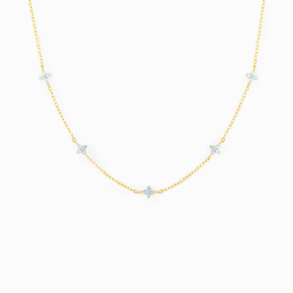Crystal Clover Choker Necklace For Women Kpop Ins Fashion Gold Color Thin Short Neck Chain Blue Flower Jewelry Gifts KDN005 image 5