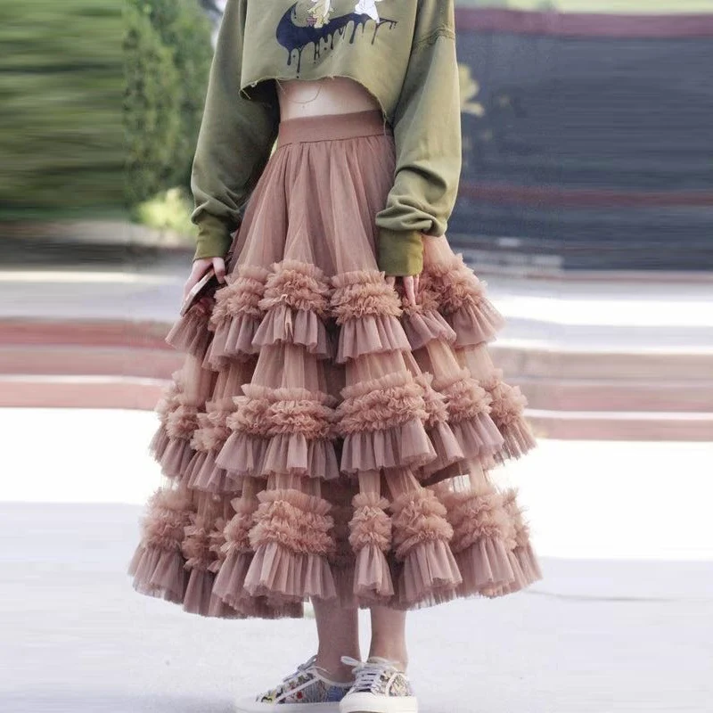 

Women Charming Tulle Ball Gown Tiered Skirt Long Skirt Fluffy Skirt Cake Wearing Winter Outfits Custom Color And Size Color