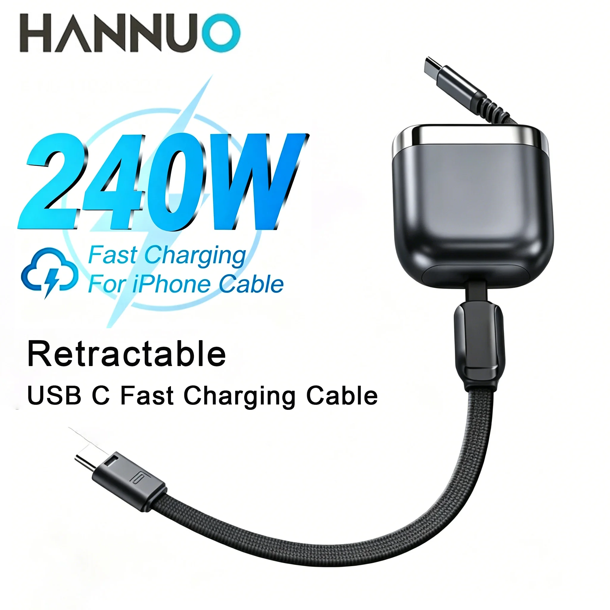 

HANNUO Retractable USB C to USB C Fast Charging Cable PD240W USB C For iPhone Samsung Laptop Xiaomi MacBook IPad USB Cable Wire