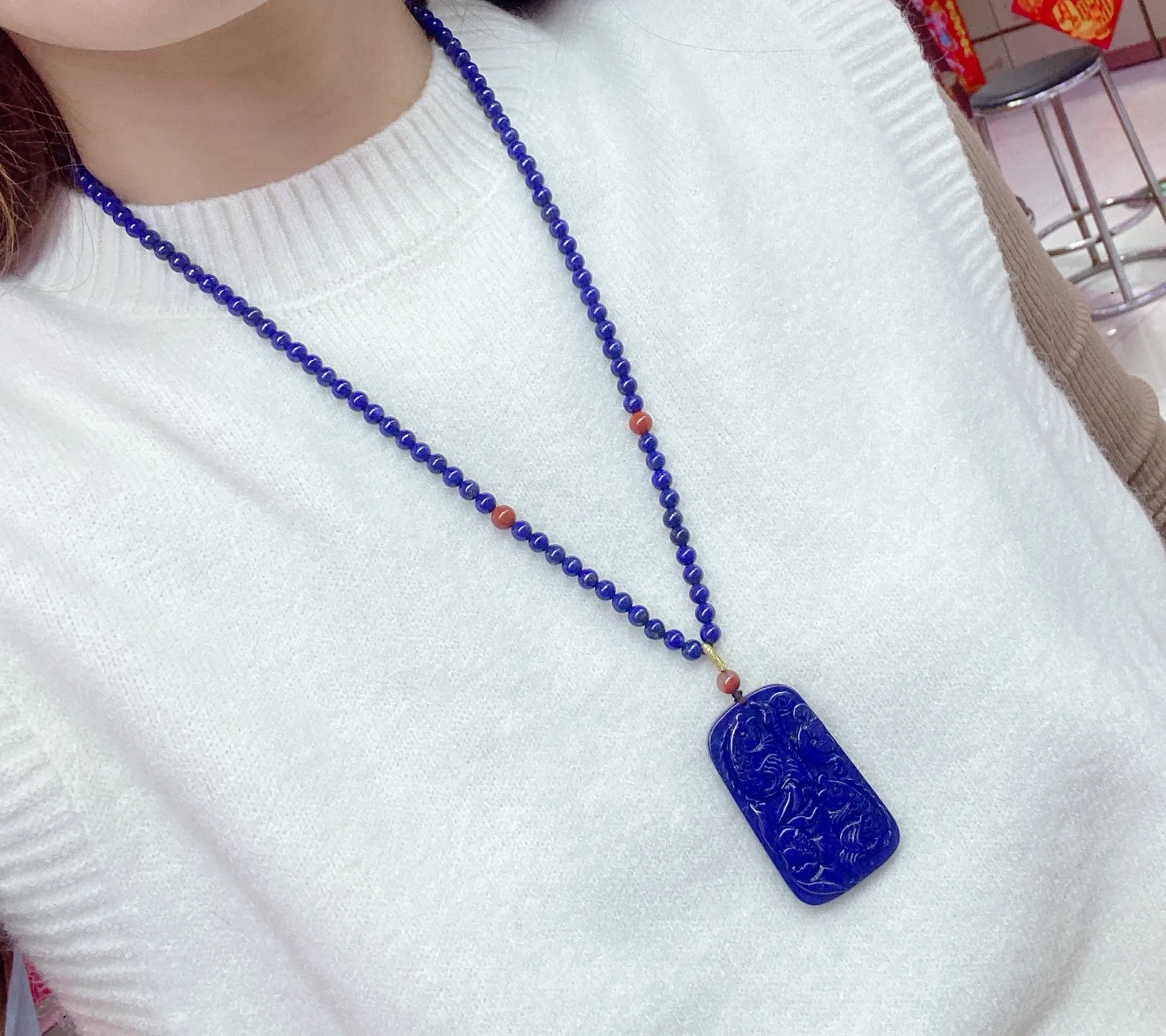 Natural Blue Lapis Lazuli Pendant Necklace Fish 53x31x7.3mm Women Men 5mm Beads Jewelry Gemstone AAAAAA