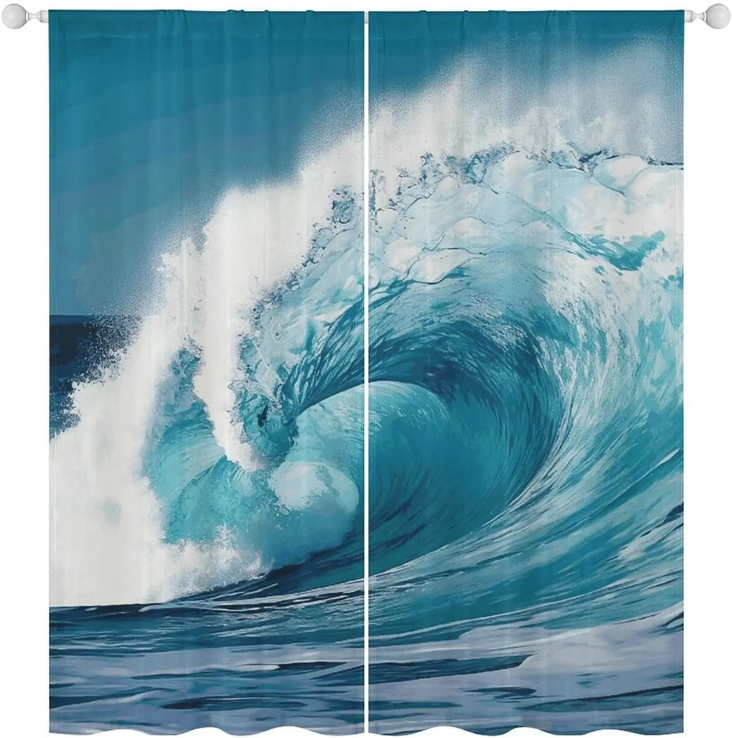 Beautiful Blue Ocean Wave Curtain 2pcs Abstract Tropical Sea Curtain Shower Curtain Waterproof Bathroom Window Home Decor