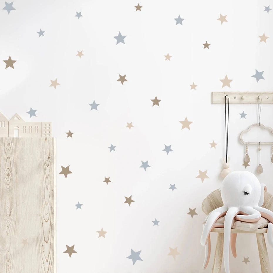 Cartoon Stars Beige Wall Stickers Removable Nursery Wall Decals Poster Print Children Kids Baby Room Interior Home Decor Gifts