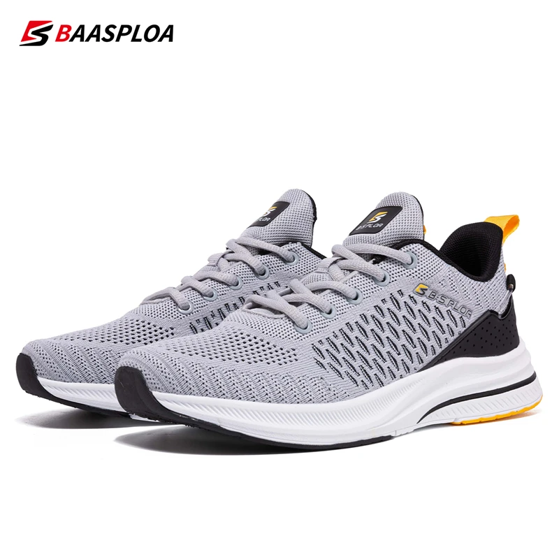 Baasploa Men\'s Running Shoes New Fashion Lightweight Mesh Breathable Walking Shoes Male Outdoor Casual Lace-Up Sports Shoes