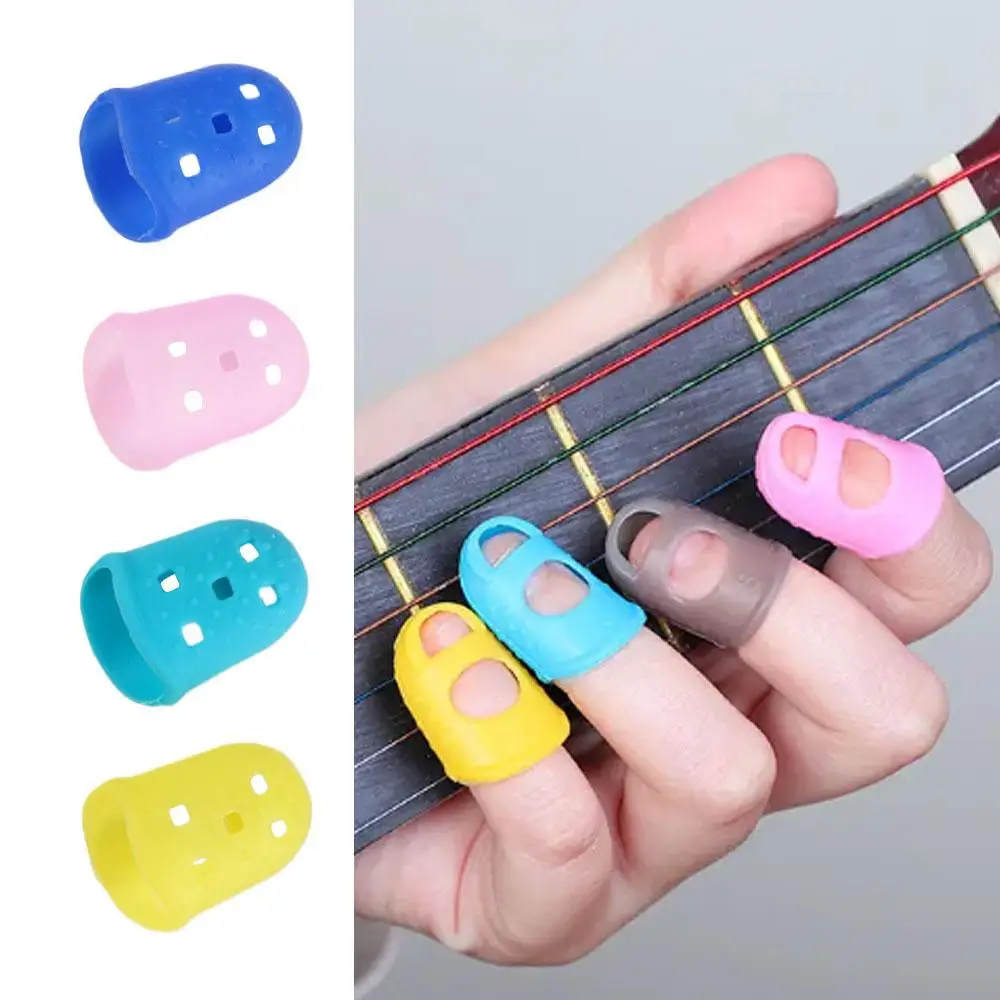 4pcs/set Non-Slip Guitar Fingertip Protectors Rubber Thimble Solid Color Silicone Finger Guards Guitar Accessories