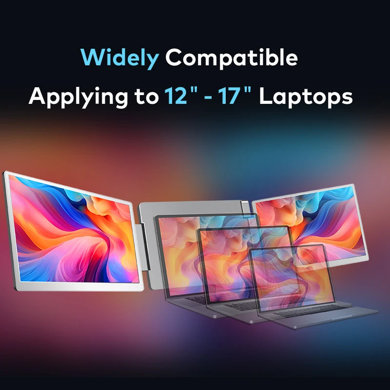 Fotografia 5: Monitor LCD portátil de tela dupla 14 polegadas compatível 12-17 polegadas Mac/Win/Laptop cromado com suporte ajustável