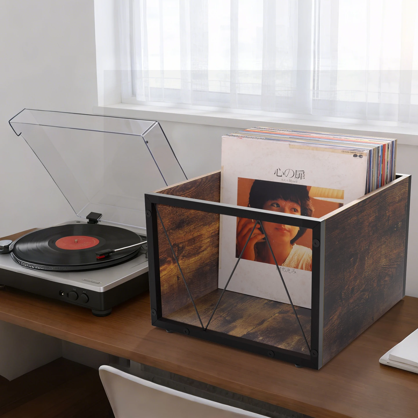 

Retro LP Vinyl Record Storage Rack Wooden Storage Cube Record Albums Magazine Shelf Holder Organizer Holds Up to 60 Records