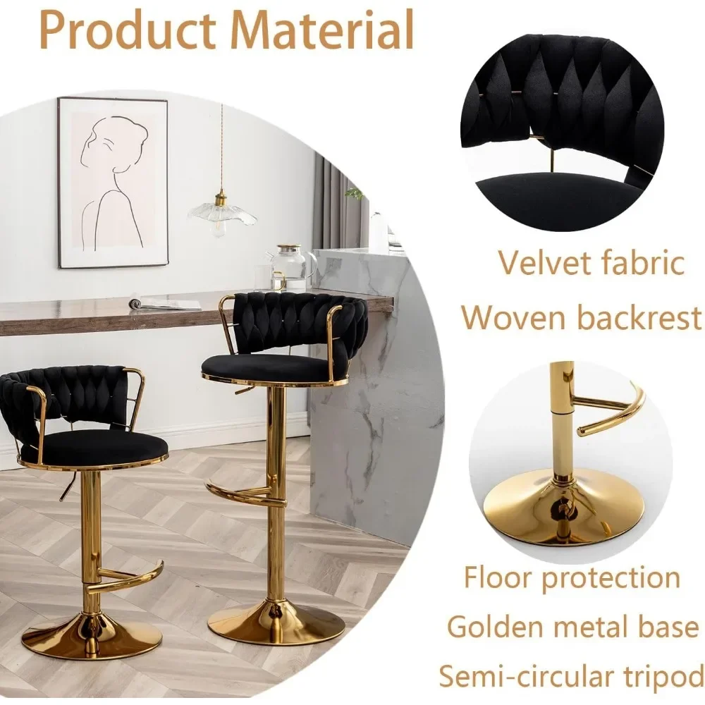 4-piece Set of Golden Velvet Bar Stools, Kitchen Island Rotating Bar Stools
