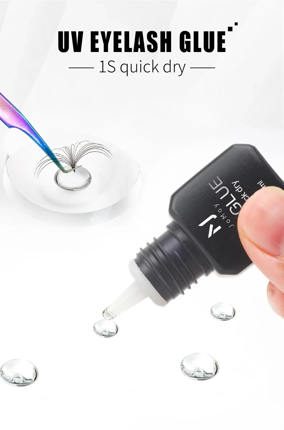 JOMAY UV-Wimpernverlängerungskleber 5ml Schwarz 1S Schnelltrocknend Wasserfest & Ölresistent Geruchsarmer Klebstoff Wimpernverlängerungszubehör – Detail 3