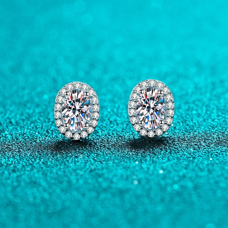 DColor Moissanite Earrings for Women, Wedding Fine Jewelry with GRA Certificate, S925 Sterling Silver Plated 18K White Gold