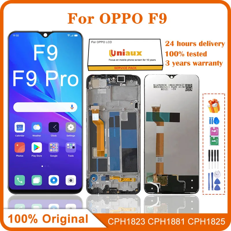 Original Display for OPPO F9, LCD Screen, Touch Digitizer with Frame, F9 Pro, CPH1823, CPH1881, CPH1825, 6.3 in