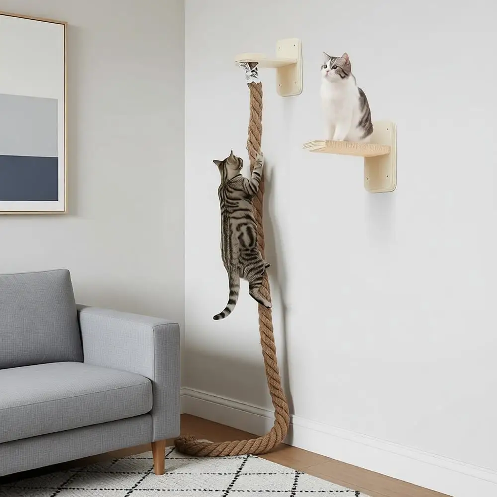 

Cat Tree with 2 x 59.1 Inch ClimRope Wall Mounted Cat Climbing Tower Toy with Scratching Post, Kitten Rope Ladder, Jumping Platf