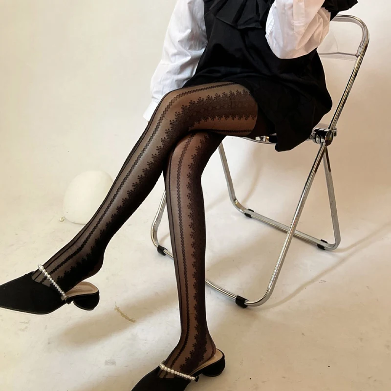 

Women Sexy Mesh Fishnet Net Stockings Lolita White Flower Sexy Tights Female Slim Breathable Elastic Tights Fashoin Pantyhose