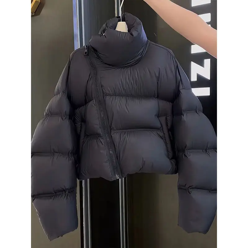 

Loose Fit ort Women's Cotton Jaet Bread Sle Stand Collar Quilted Padded Coat Asymmetrical Design Korean Sle Warmth
