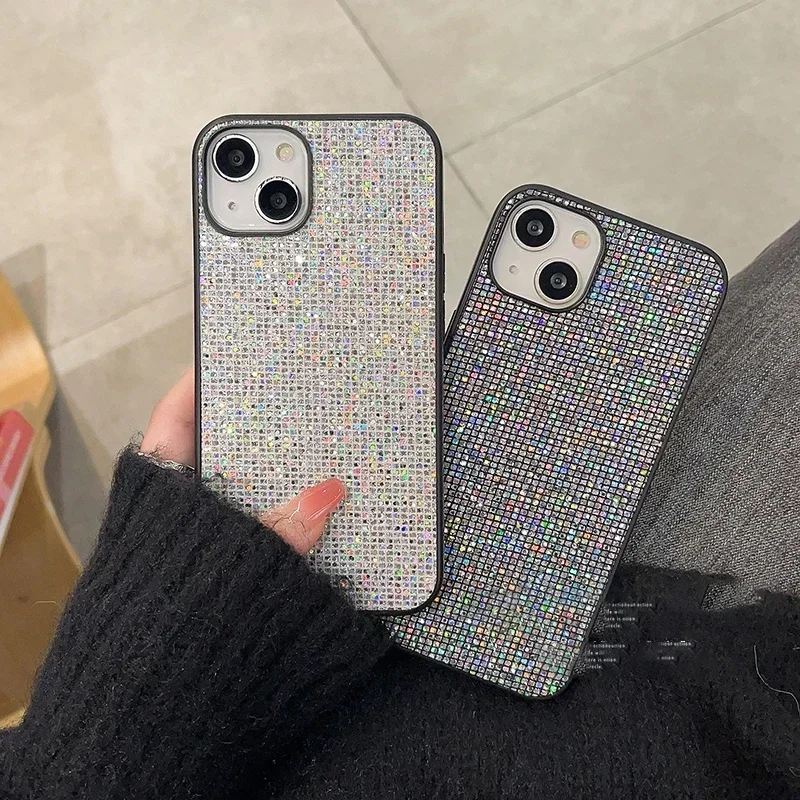 Funda de teléfono suave con lentejuelas brillantes para iphone, carcasa trasera de marca de lujo para iphone 15, 14, 11, 12, 13 Pro, 7, 8 Plus, X, XS, XR, MAX, SE MiNi