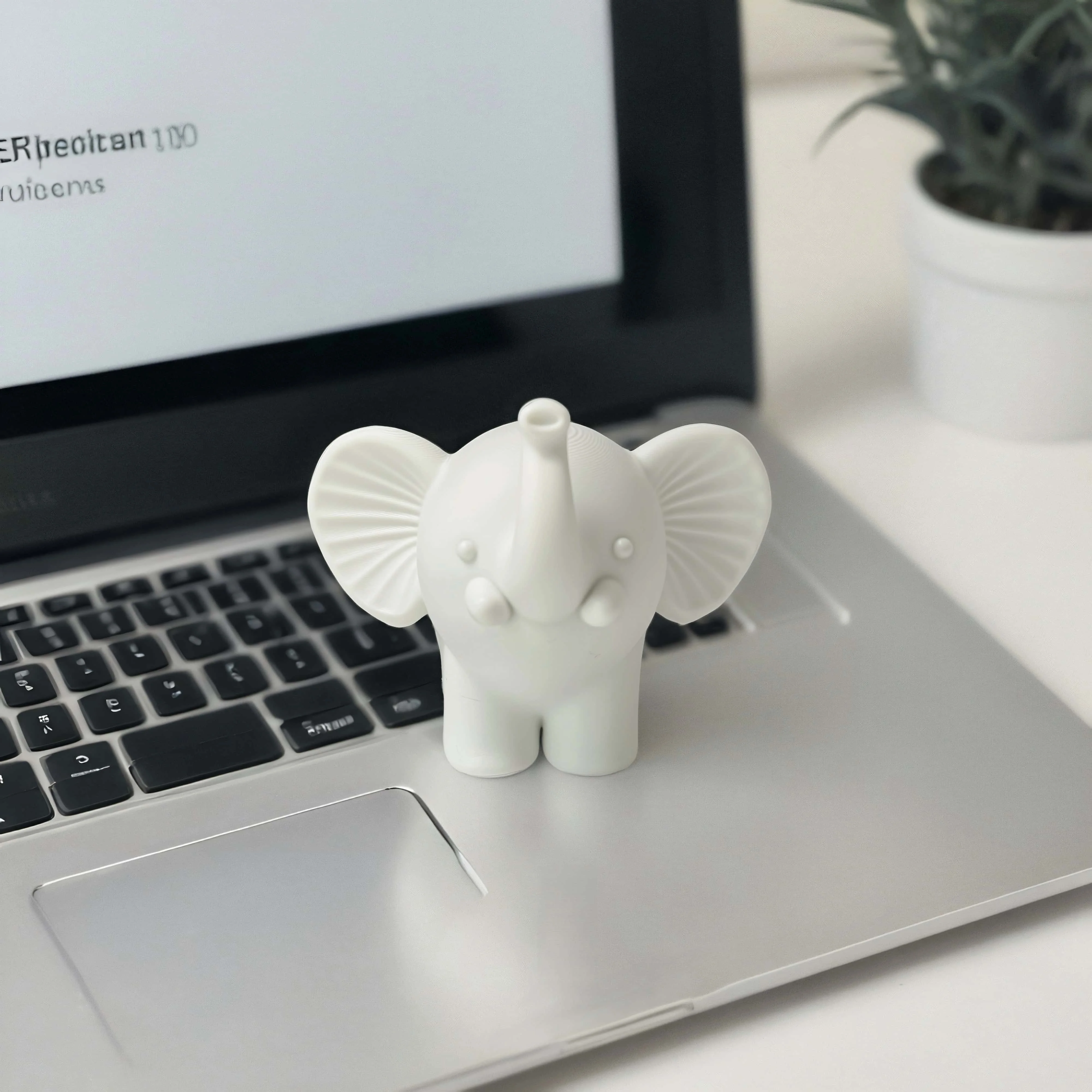 Unpainted White Elephant Figurine, DIY Blank 3D Printed Decor, Paintable Trunk-Up Lucky Charm for Desk & Home