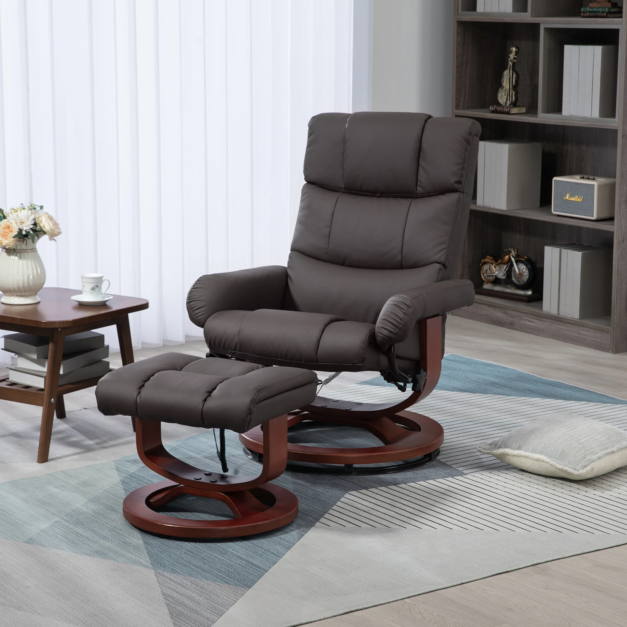 Recliner Chair with Ottoman, Swivel Wood Base, Remote and Side Pocket, Grey