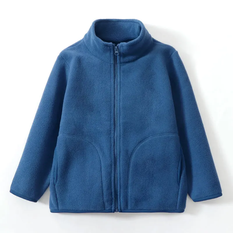 Outono inverno crianças outerwear jaqueta de lã polar com zíper casaco térmico para meninos meninas sólida quente escola camadas aconchegantes topos roupas