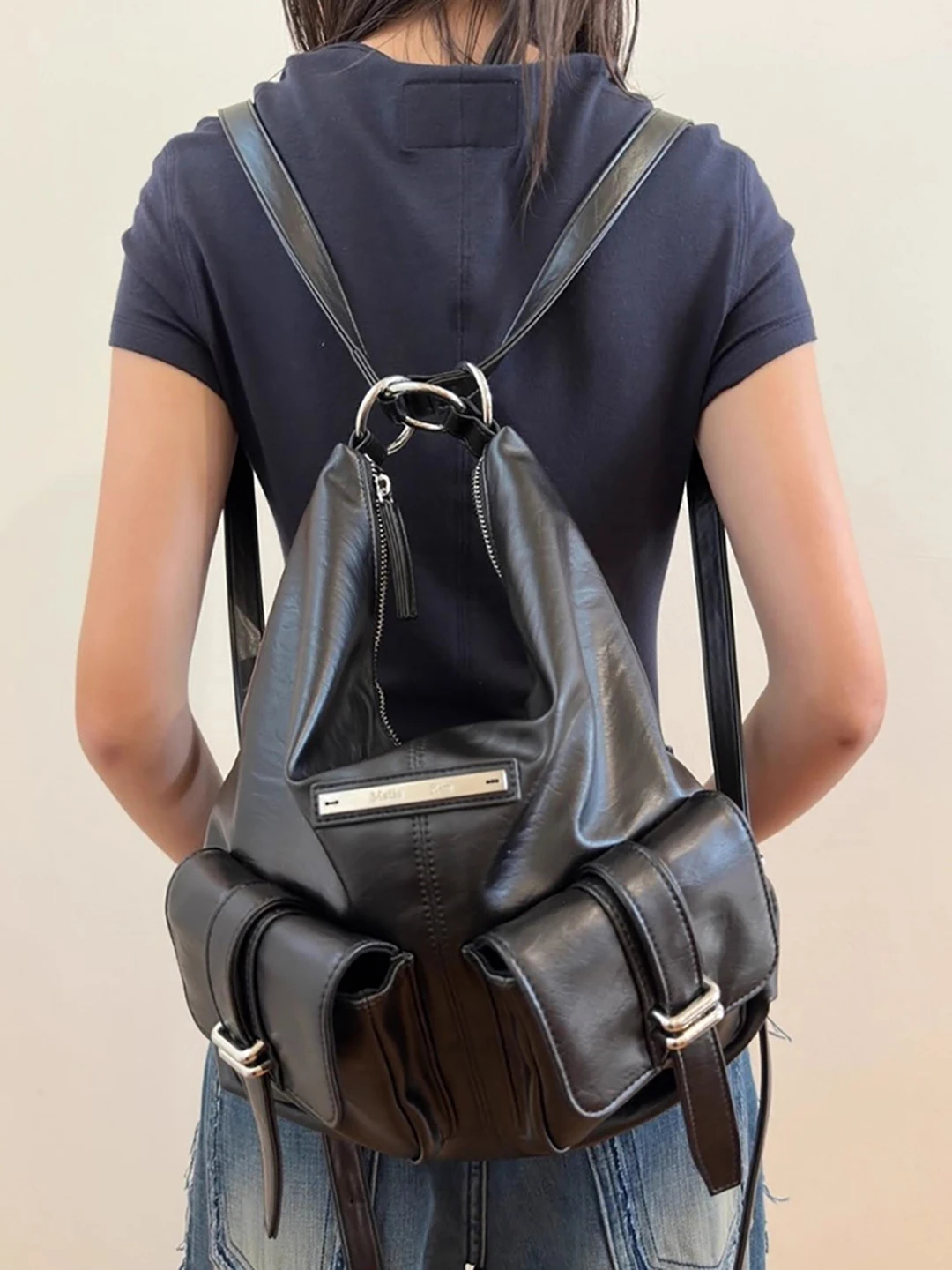 Large Causal Capaci Commuter Single Oulder Underarm Bag Trendy Sweet Cool Motorcycle Dual Oulder Bag