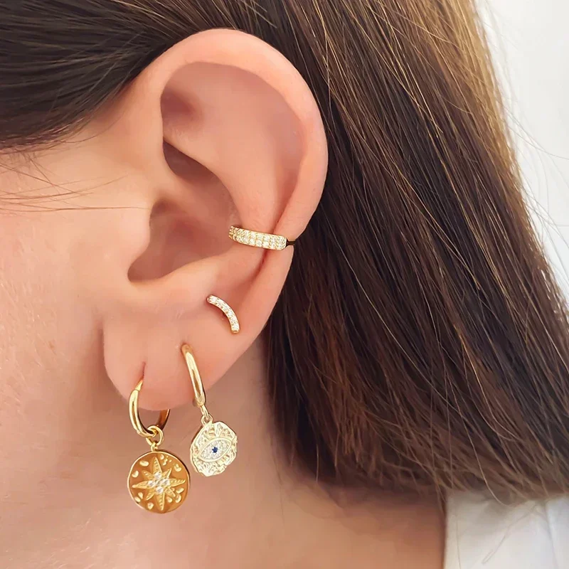 925 Sterling Silver Needle Square Round Zircon 18k Gold Plated Pendant Earrings For Women  Hoop Earrings Fashion Retro Jewelry