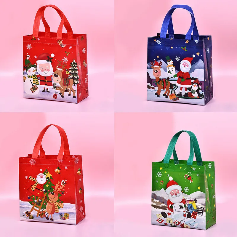 4Pcs Christmas Gift Bags Santa Elk Tote Bag Children's Gift Bags Thickened Non-woven Waterproof Handbag Christmas Decoration