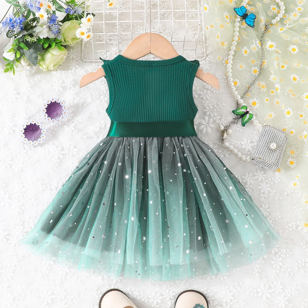 Dress Baby Girl Newborn 6-36 Months Baju Gaun Budak Perempuan Murah  Sleeveless Emerald Green Tulle Kids Princess Dresses