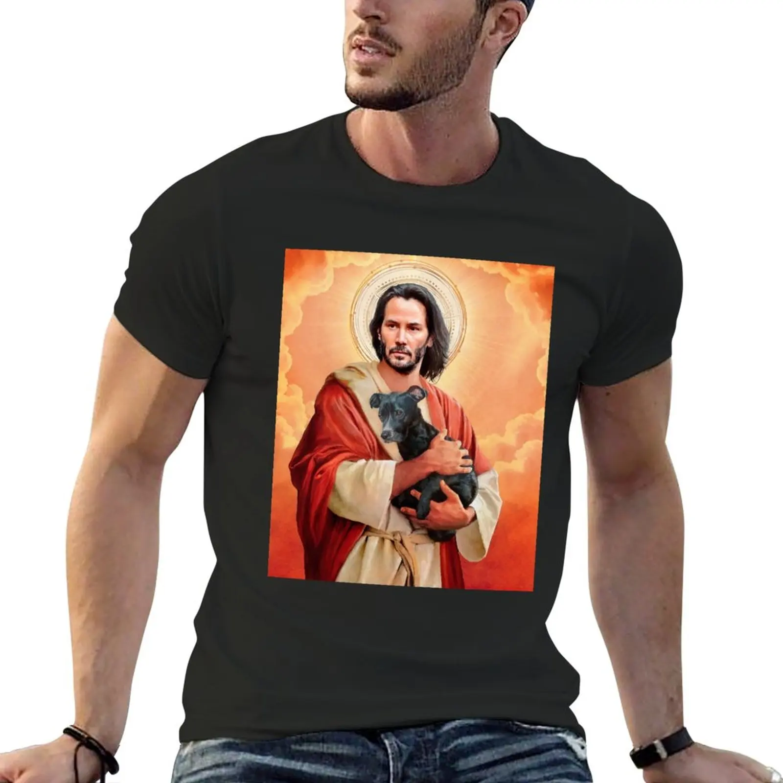 

New keanu jesus Canvas Prin T-Shirt tees Aesthetic clothing summer top oversized t shirt mens graphic t-shirts anime