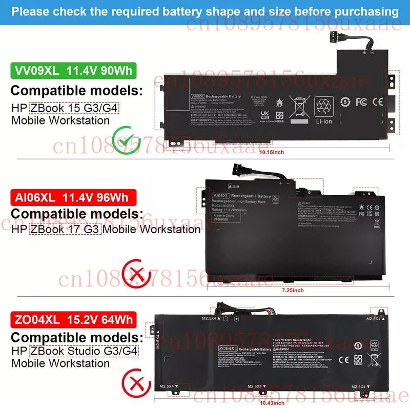 

Аккумулятор VV09XL для HP ZBook 15 G3 G4 808452-001 808452-002 HSTNN-C87C HSTNN-DB7D XMSJ