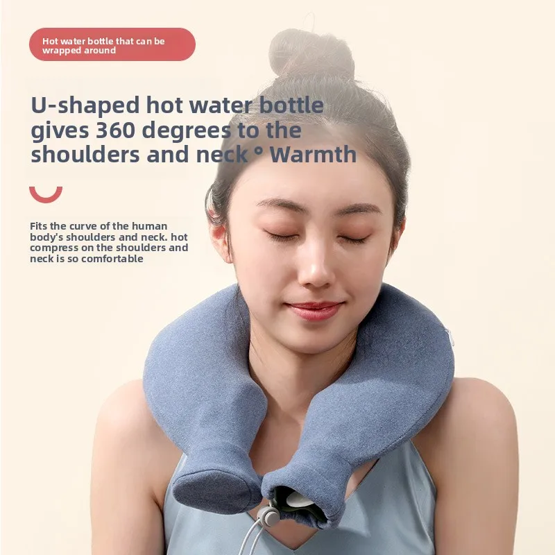 

U-shaped Stove Hand Warmer Cervical Vertebra Hot Compress Relief Water-filled Plush Silicone Hot Water Bag for Warmth