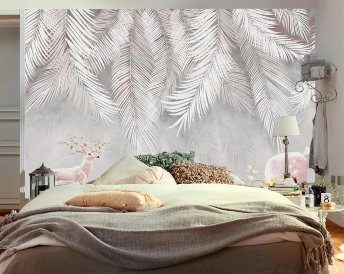 Customized products 3D wallpaper TV Background wall bedroom living room mural Nordic minimalist luxury feather hotel coffee shop