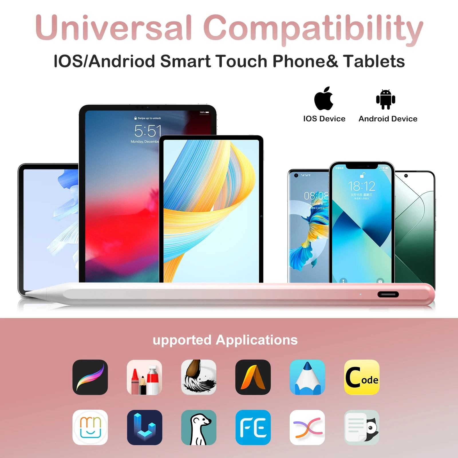 Penna stilo universale sfumata compatibile per telefoni tablet Android e iOS Touch screen Stylus Pencil per iPad Lenovo Xiaomi