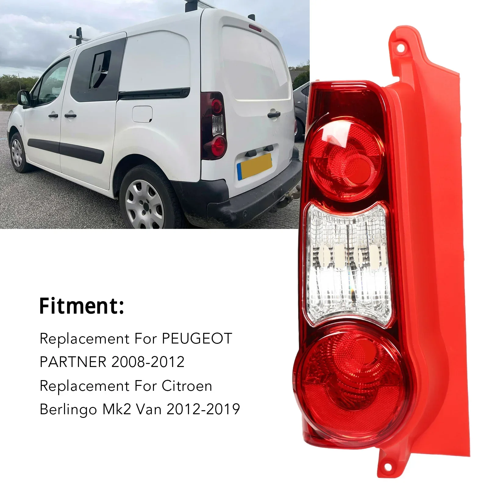 Car Taillight 6351FJ Waterproof Brake Light Car Signal Lamp Shell Replacement For PEUGEOT PARTNER 2008-2012, Left or Right