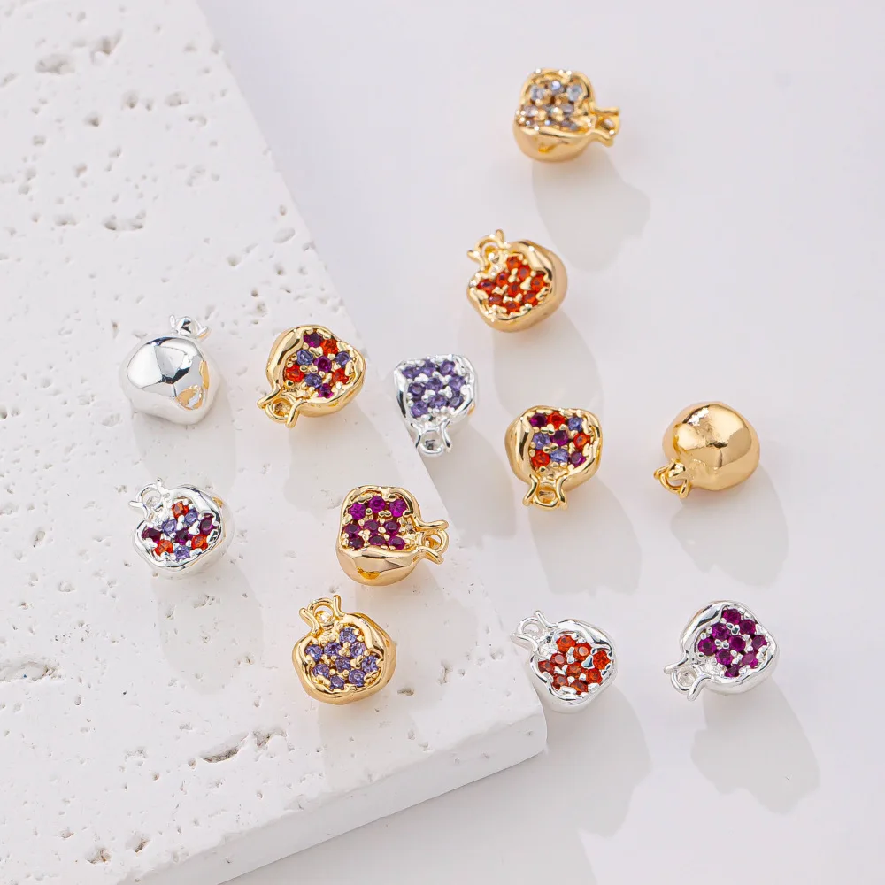 10pcs/ Set Hot selling fashion Brass Zircon Pomegranate Charms Pendants High Quality Necklace Earrings DIY Jewelry Accessories