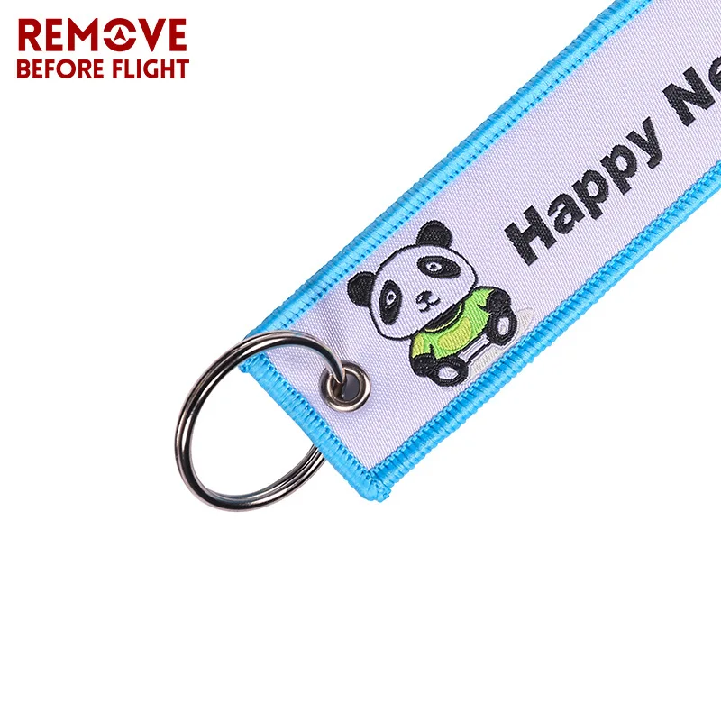 unisex embroidery panda letter Happy New Year keychain woman man panda key ring