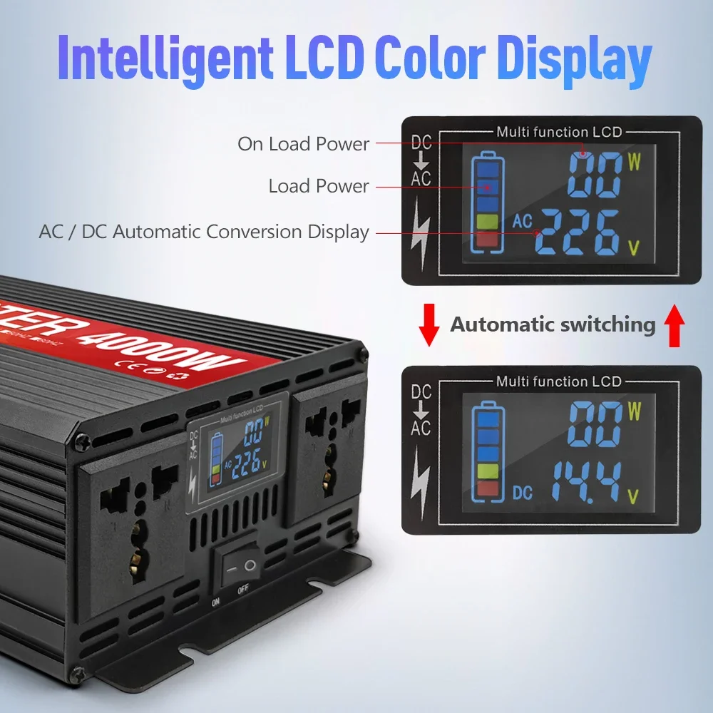 3000W 4000W Pure Sine Wave Inverter DC 12V To AC 220V 50Hz Transformer Converter Solar Off Grid Car Inverters Home Power Station