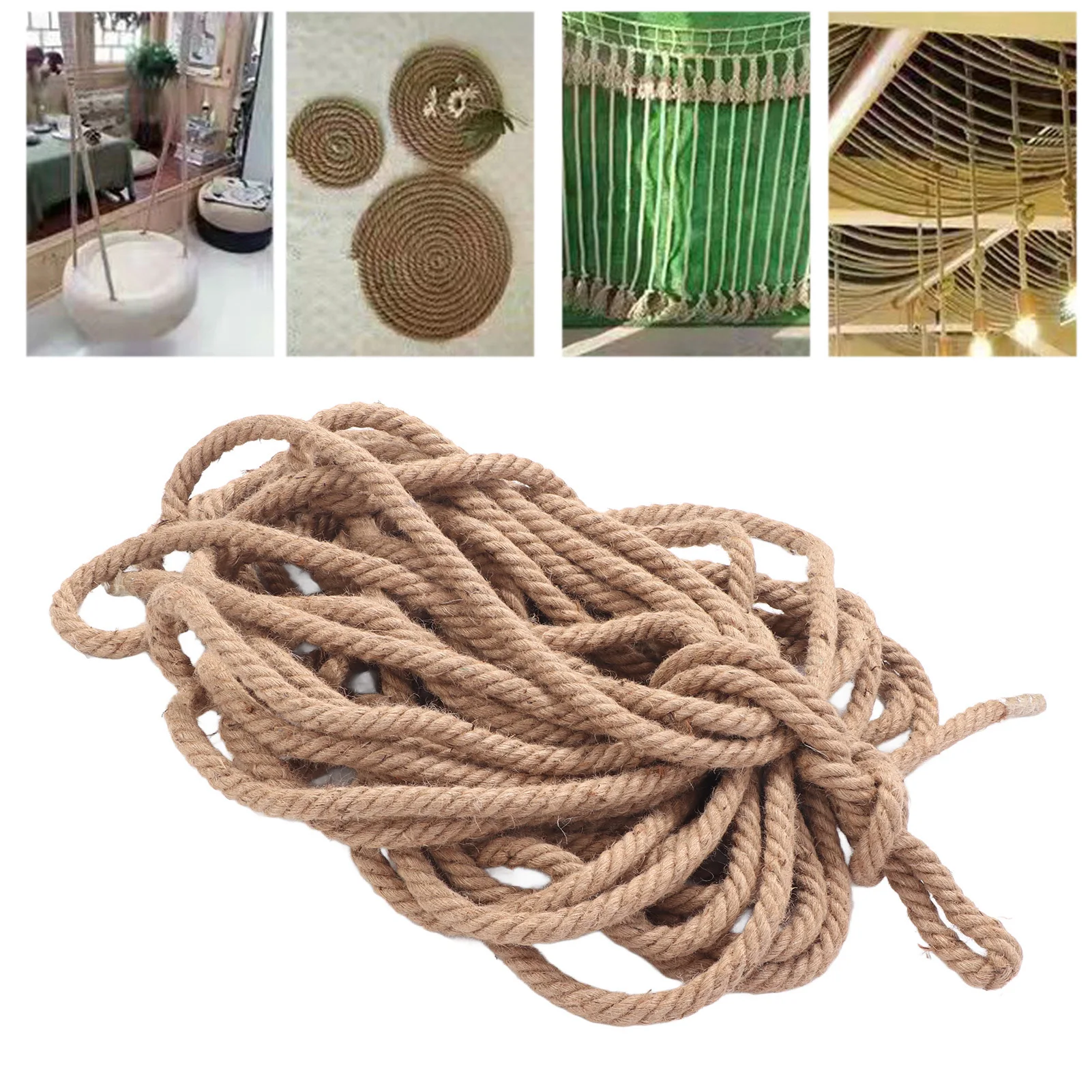 Twisted Yellow Hemp Rope Twisted Natural Thick Jute Rope Hammock Swing Boat Railing 26mm 500kg Bearing